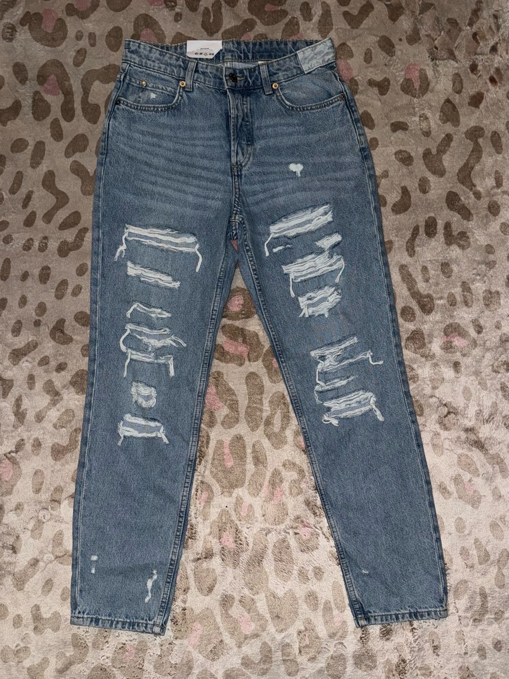 H&M Ripped Boyfriend Jeans in Blue Denim